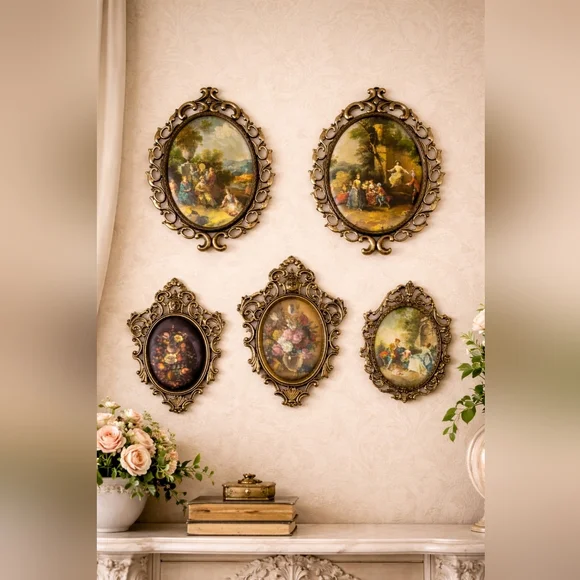 Vintage Made in Italy Rococo Gold Ornate Wall Plaques Set of 5 - Picture 2 of 16